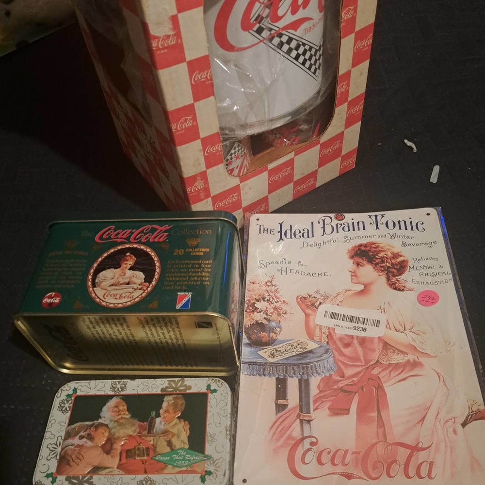 NIB! Coca Cola VINTAGE GOODS-IceBucket & 4 Tumblers-TIN Collector Cards-More